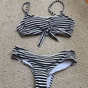 Black and white striped bathing suit